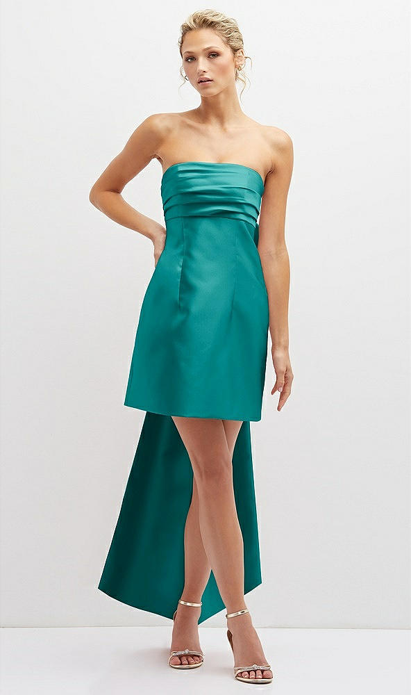Front View - Jade Strapless Satin Column Mini Dress with Oversized Bow
