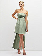 Front View Thumbnail - Sage Strapless Satin Column Mini Dress with Oversized Bow