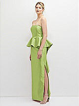 Side View Thumbnail - Mojito Strapless Satin Maxi Dress with Cascade Ruffle Peplum Detail