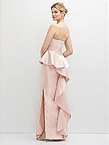 Rear View Thumbnail - Blush Strapless Satin Maxi Dress with Cascade Ruffle Peplum Detail