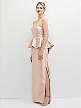 Side View Thumbnail - Cameo Strapless Satin Maxi Dress with Cascade Ruffle Peplum Detail