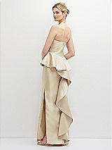 Rear View Thumbnail - Champagne Strapless Satin Maxi Dress with Cascade Ruffle Peplum Detail
