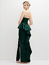 Rear View Thumbnail - Evergreen Strapless Satin Maxi Dress with Cascade Ruffle Peplum Detail
