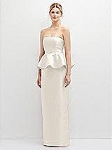 Front View Thumbnail - Ivory Strapless Satin Maxi Dress with Cascade Ruffle Peplum Detail