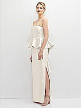 Side View Thumbnail - Ivory Strapless Satin Maxi Dress with Cascade Ruffle Peplum Detail