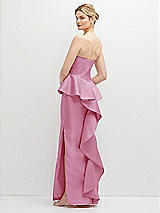 Rear View Thumbnail - Powder Pink Strapless Satin Maxi Dress with Cascade Ruffle Peplum Detail
