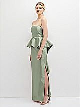 Side View Thumbnail - Sage Strapless Satin Maxi Dress with Cascade Ruffle Peplum Detail