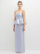 Front View Thumbnail - Silver Dove Strapless Satin Maxi Dress with Cascade Ruffle Peplum Detail