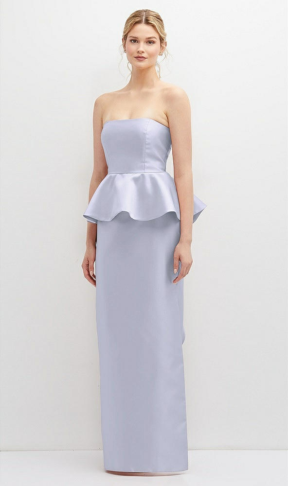 Front View - Silver Dove Strapless Satin Maxi Dress with Cascade Ruffle Peplum Detail