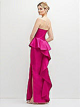 Rear View Thumbnail - Think Pink Strapless Satin Maxi Dress with Cascade Ruffle Peplum Detail