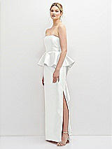 Side View Thumbnail - White Strapless Satin Maxi Dress with Cascade Ruffle Peplum Detail