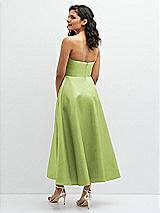 Rear View Thumbnail - Mojito Draped Bodice Strapless Satin Midi Dress with Full Circle Skirt