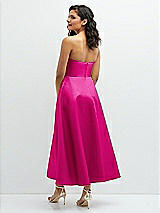 Rear View Thumbnail - Think Pink Draped Bodice Strapless Satin Midi Dress with Full Circle Skirt