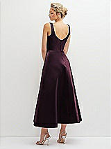 Rear View Thumbnail - Deep Plum Square Neck Satin Midi Dress with Full Skirt & Pockets