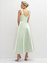 Rear View Thumbnail - Mint Green Square Neck Satin Midi Dress with Full Skirt & Pockets