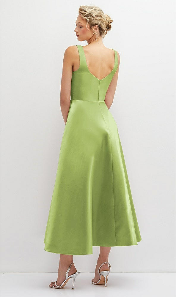 Back View - Mojito Square Neck Satin Midi Dress with Full Skirt & Pockets