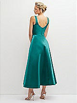 Rear View Thumbnail - Jade Square Neck Satin Midi Dress with Full Skirt & Pockets