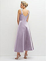 Rear View Thumbnail - Lilac Haze Square Neck Satin Midi Dress with Full Skirt & Pockets