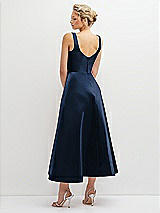 Rear View Thumbnail - Midnight Navy Square Neck Satin Midi Dress with Full Skirt & Pockets