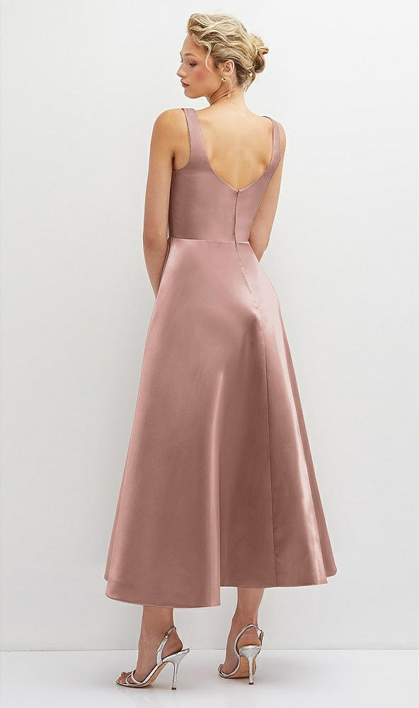 Back View - Neu Nude Square Neck Satin Midi Dress with Full Skirt & Pockets
