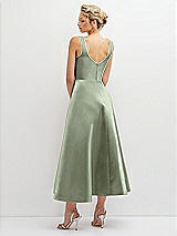 Rear View Thumbnail - Sage Square Neck Satin Midi Dress with Full Skirt & Pockets