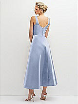 Rear View Thumbnail - Sky Blue Square Neck Satin Midi Dress with Full Skirt & Pockets