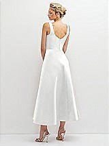 Rear View Thumbnail - White Square Neck Satin Midi Dress with Full Skirt & Pockets