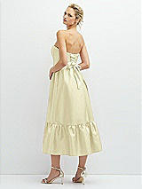 Rear View Thumbnail - Butter Yellow Strapless Satin Midi Corset Dress with Lace-Up Back & Ruffle Hem