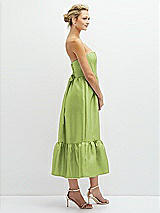 Side View Thumbnail - Mojito Strapless Satin Midi Corset Dress with Lace-Up Back & Ruffle Hem