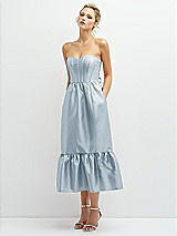 Alt View 1 Thumbnail - Mist Strapless Satin Midi Corset Dress with Lace-Up Back & Ruffle Hem
