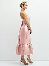 Side View Thumbnail - Rose Strapless Satin Midi Corset Dress with Lace-Up Back & Ruffle Hem