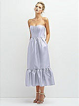 Alt View 1 Thumbnail - Silver Dove Strapless Satin Midi Corset Dress with Lace-Up Back & Ruffle Hem