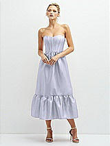Front View Thumbnail - Silver Dove Strapless Satin Midi Corset Dress with Lace-Up Back & Ruffle Hem