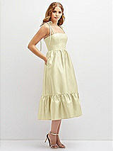 Side View Thumbnail - Butter Yellow Shirred Ruffle Hem Midi Dress with Self-Tie Spaghetti Straps and Pockets