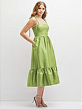 Side View Thumbnail - Mojito Shirred Ruffle Hem Midi Dress with Self-Tie Spaghetti Straps and Pockets