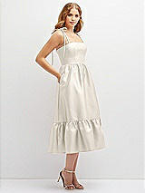 Side View Thumbnail - Ivory Shirred Ruffle Hem Midi Dress with Self-Tie Spaghetti Straps and Pockets