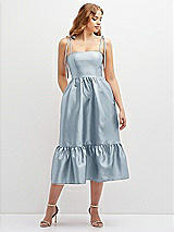 Front View Thumbnail - Mist Shirred Ruffle Hem Midi Dress with Self-Tie Spaghetti Straps and Pockets