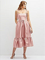 Front View Thumbnail - Rose Shirred Ruffle Hem Midi Dress with Self-Tie Spaghetti Straps and Pockets