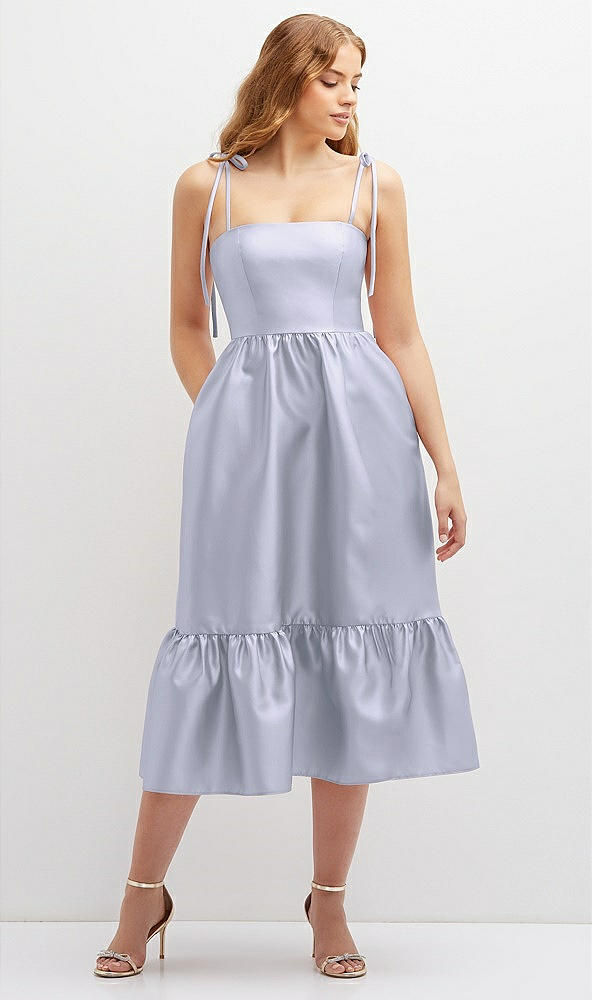 Front View - Silver Dove Shirred Ruffle Hem Midi Dress with Self-Tie Spaghetti Straps and Pockets