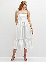 Front View Thumbnail - White Shirred Ruffle Hem Midi Dress with Self-Tie Spaghetti Straps and Pockets