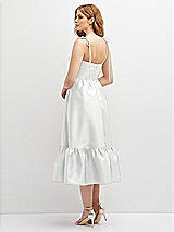 Rear View Thumbnail - White Shirred Ruffle Hem Midi Dress with Self-Tie Spaghetti Straps and Pockets