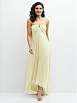 Front View Thumbnail - Butter Yellow Strapless Draped Notch Neck Chiffon High-Low Dress