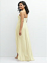 Rear View Thumbnail - Butter Yellow Strapless Draped Notch Neck Chiffon High-Low Dress
