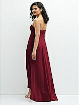 Rear View Thumbnail - Burgundy Strapless Draped Notch Neck Chiffon High-Low Dress