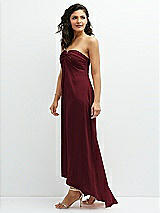 Side View Thumbnail - Cabernet Strapless Draped Notch Neck Chiffon High-Low Dress