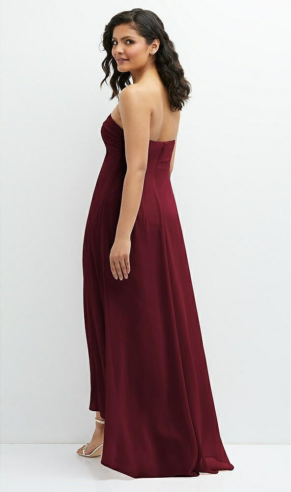 Back View - Cabernet Strapless Draped Notch Neck Chiffon High-Low Dress