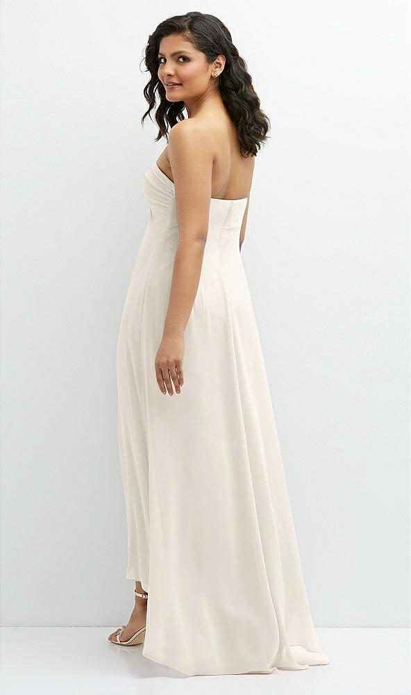 Back View - Ivory Strapless Draped Notch Neck Chiffon High-Low Dress