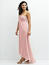 Side View Thumbnail - Rose Strapless Draped Notch Neck Chiffon High-Low Dress