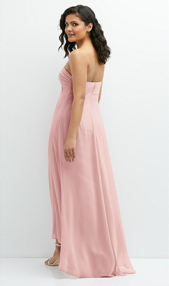 Back View - Rose Strapless Draped Notch Neck Chiffon High-Low Dress