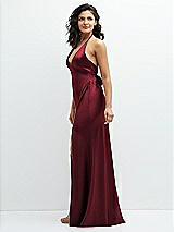 Side View Thumbnail - Cabernet Plunge Halter Open-Back Maxi Bias Dress with Low Tie Back